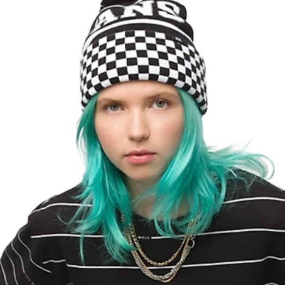 Vans WM Spirit Pom Black Checker Beanie Skateboarding Hat Women Men VN0A5LG3BLK - Picture 2 of 9